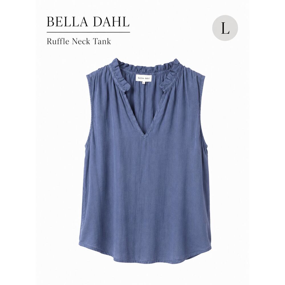 Bella Dahl Simeon Ruffle Neck Tank Top Mykonos Blue Tencel Size Large NWT